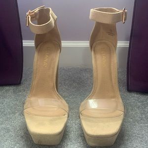 Champagne colored suede platform heels!